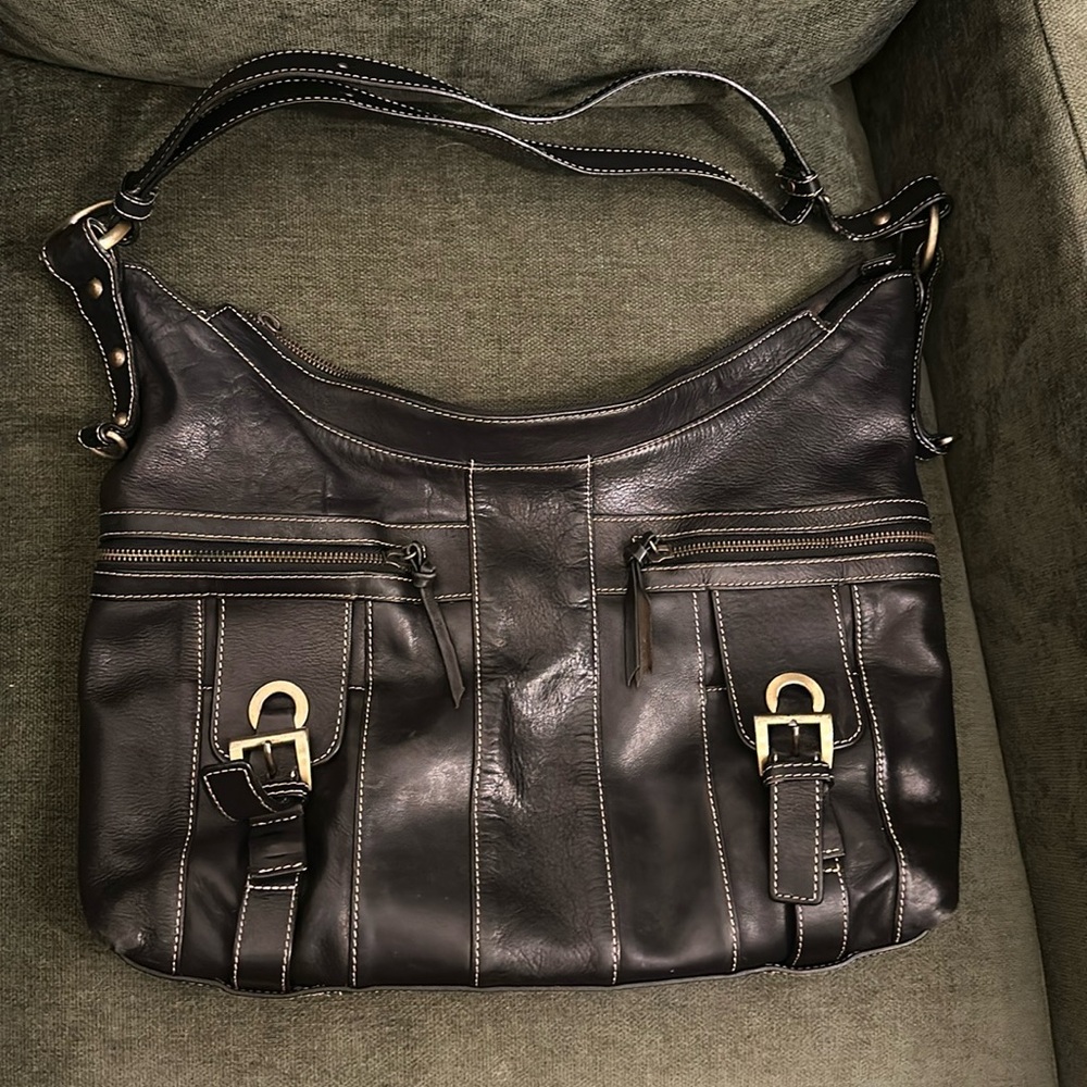 Black soft leather handbag Aqua Madonna